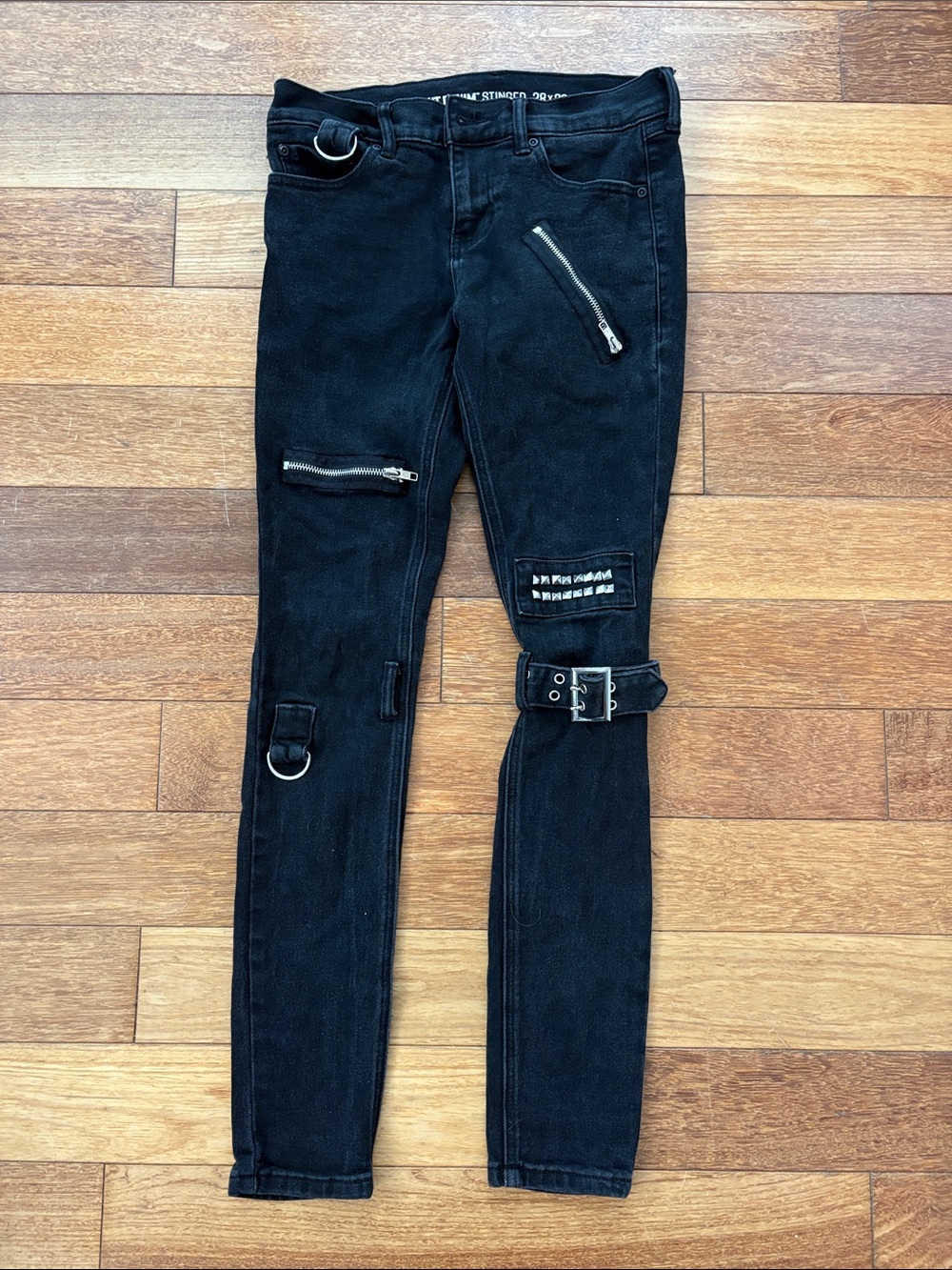 Hot Topic Black Super Skinny Jeans with Studs & Zippers